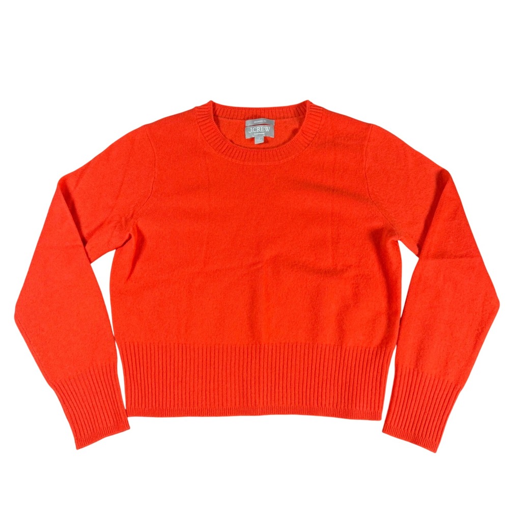 J.Crew Cropped Fit Cashmere Sweater Women Small Orange Ribbed Hem Luxury